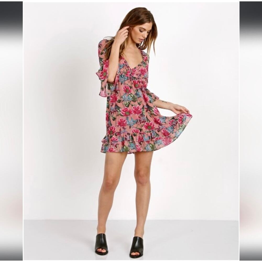 For Love And Lemons Churro Mini Dress in Pink Flamenco XS